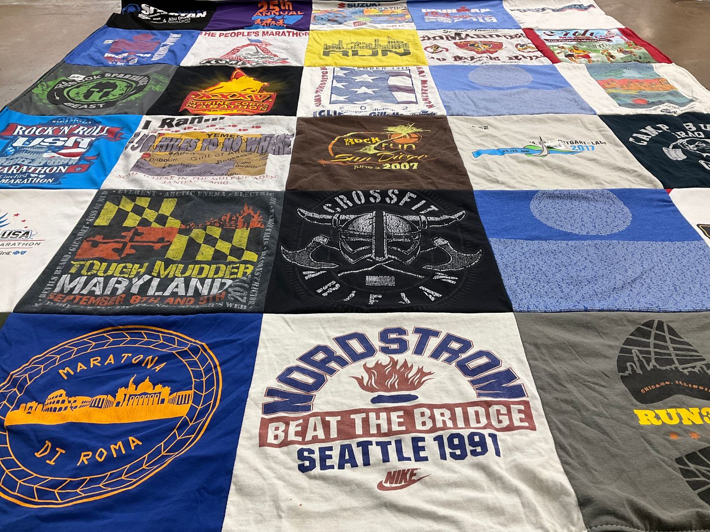 T-shirt quilt with running, fitness themes by Robert from VA