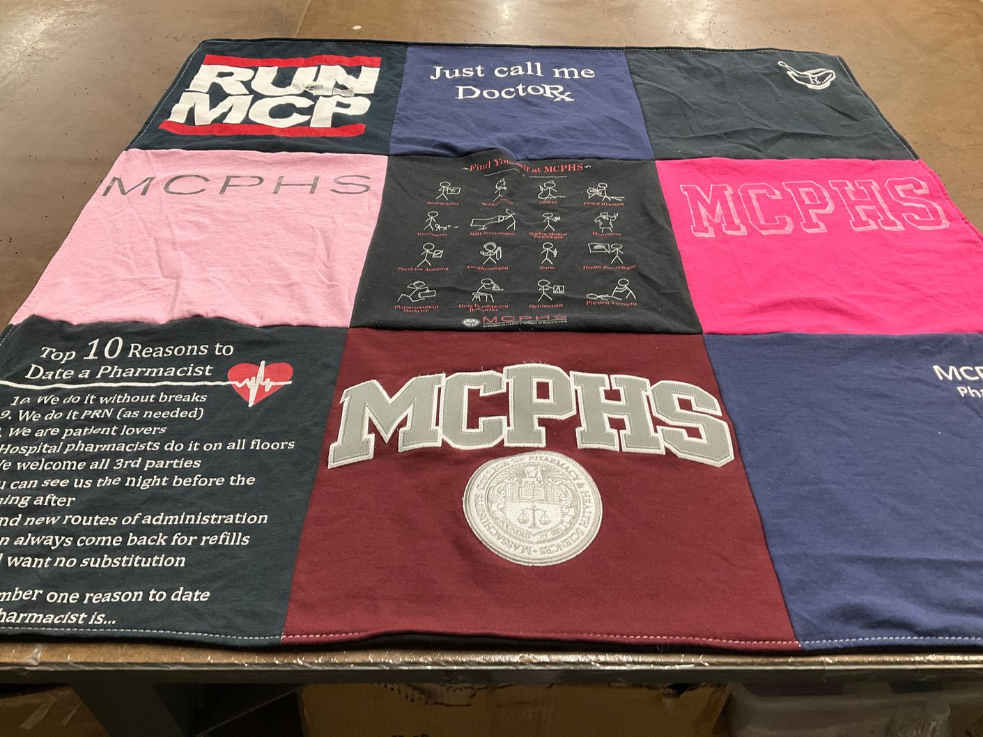 T-shirt quilt from massachusetts college of pharmacy and health sciences by Mia from RI