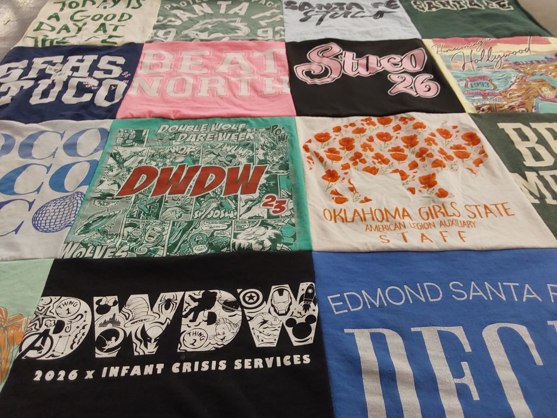 T-shirt quilt from edmond santa fe high school, oklahoma girls state by Jill from OK