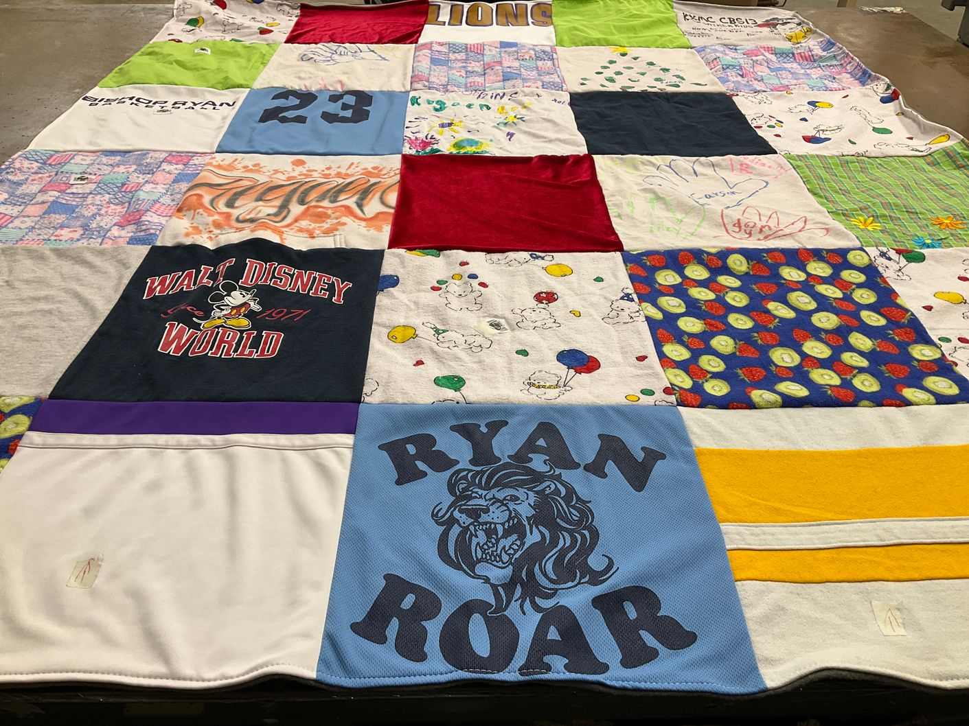 T-shirt quilt with disney, theme parks themes by Rachel from ND