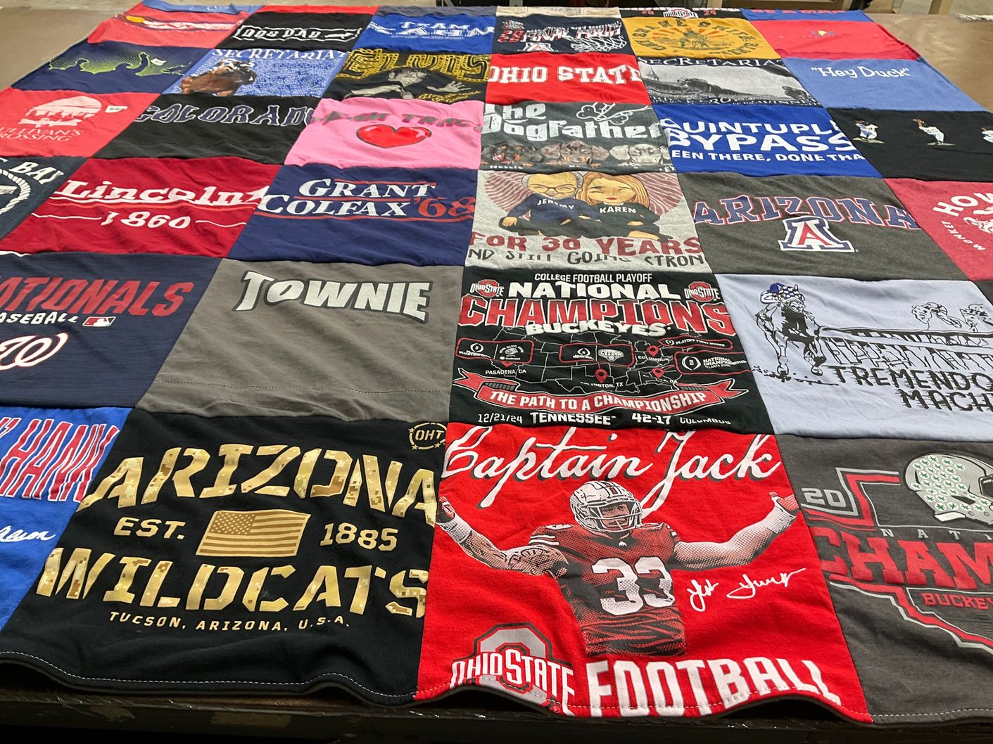 T-shirt quilt featuring arizona wildcats, ohio state buckeyes by Jeremy from MD