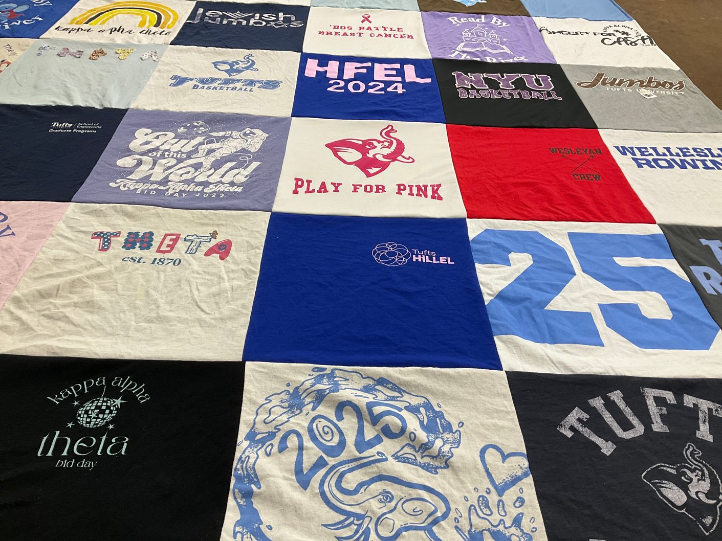 T-shirt quilt featuring tufts basketball, wellesley crew by Judy from NY
