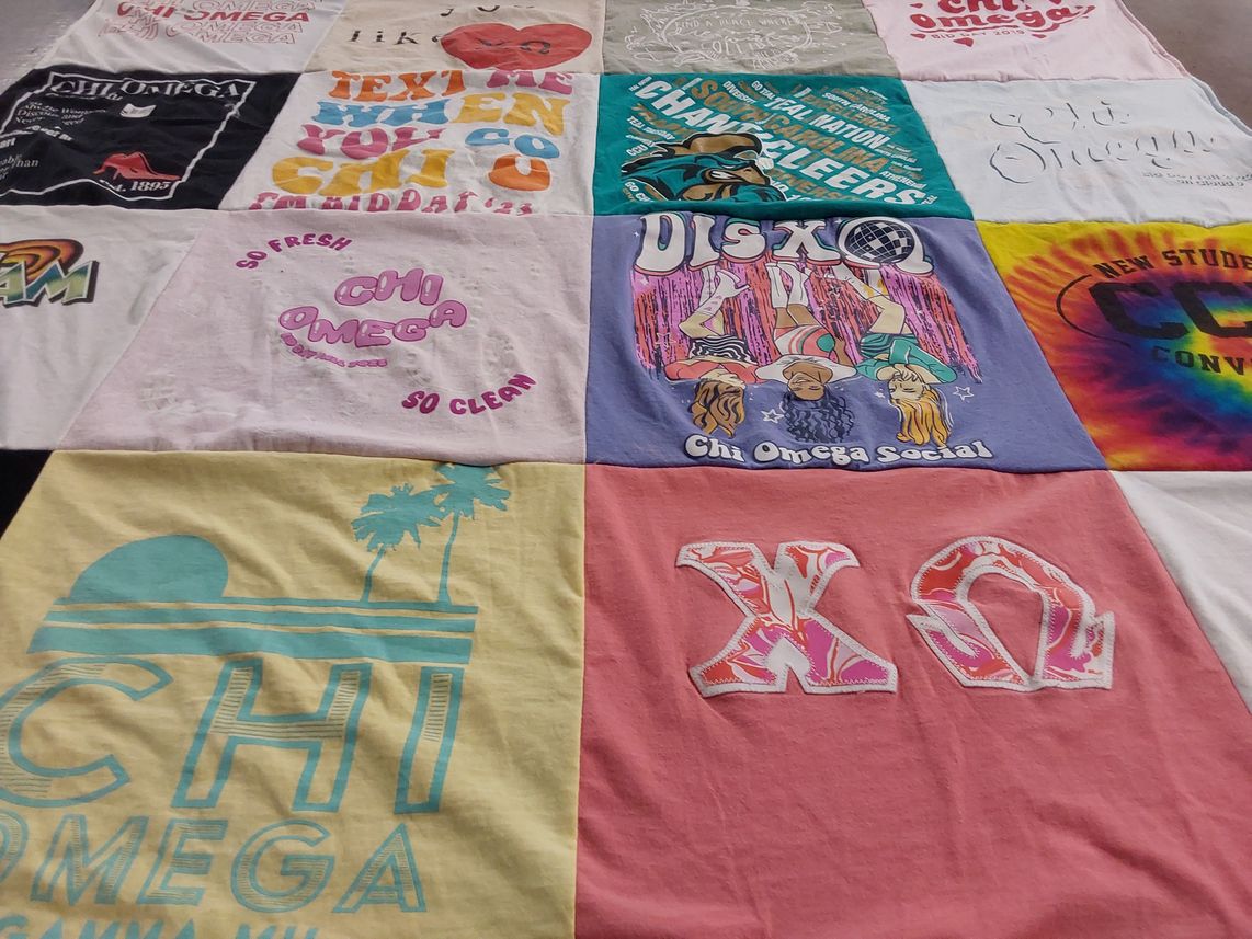 T-shirt quilt with sorority, sorority life themes by Kristina from NC