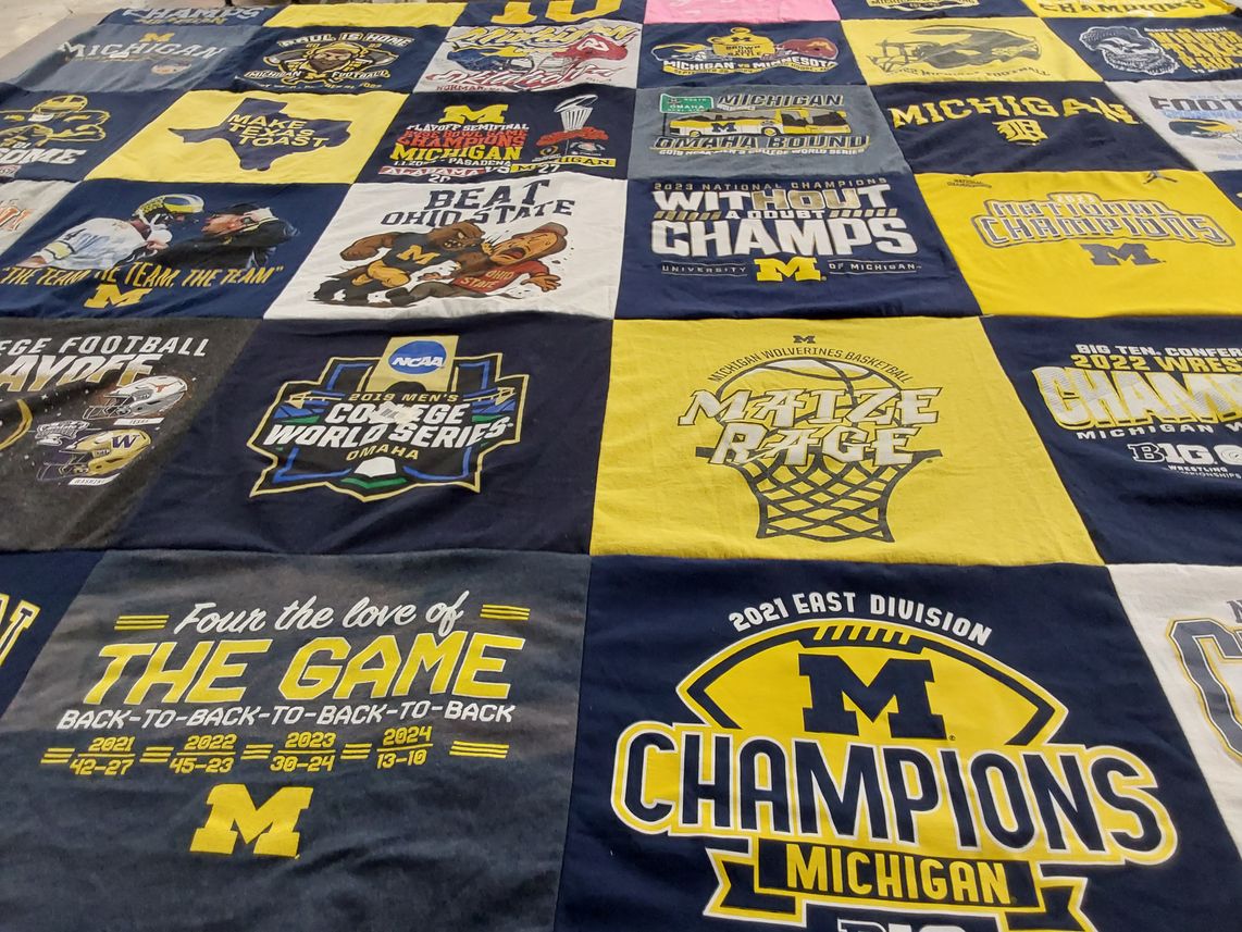 T-shirt quilt featuring michigan wolverines football, michigan wolverines basketball by Loren from MI