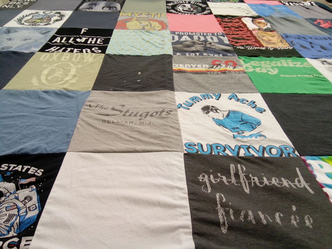 T-shirt quilt with music, art themes by johanna from NY