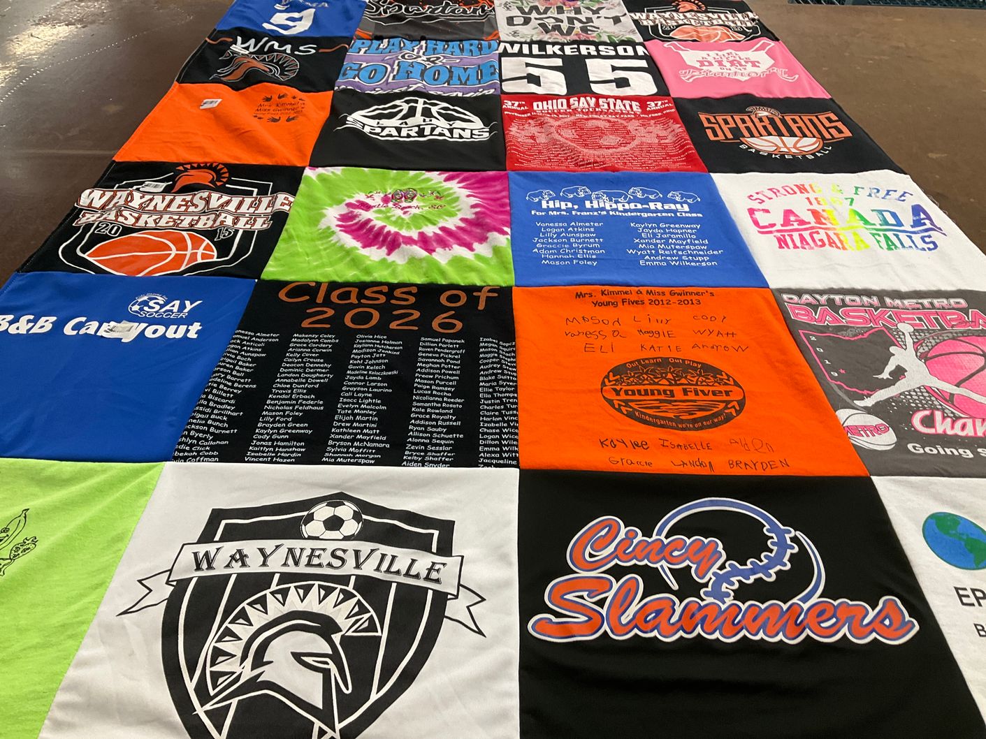 T-shirt quilt featuring waynesville spartans, cincy slammers by Robyn from OH
