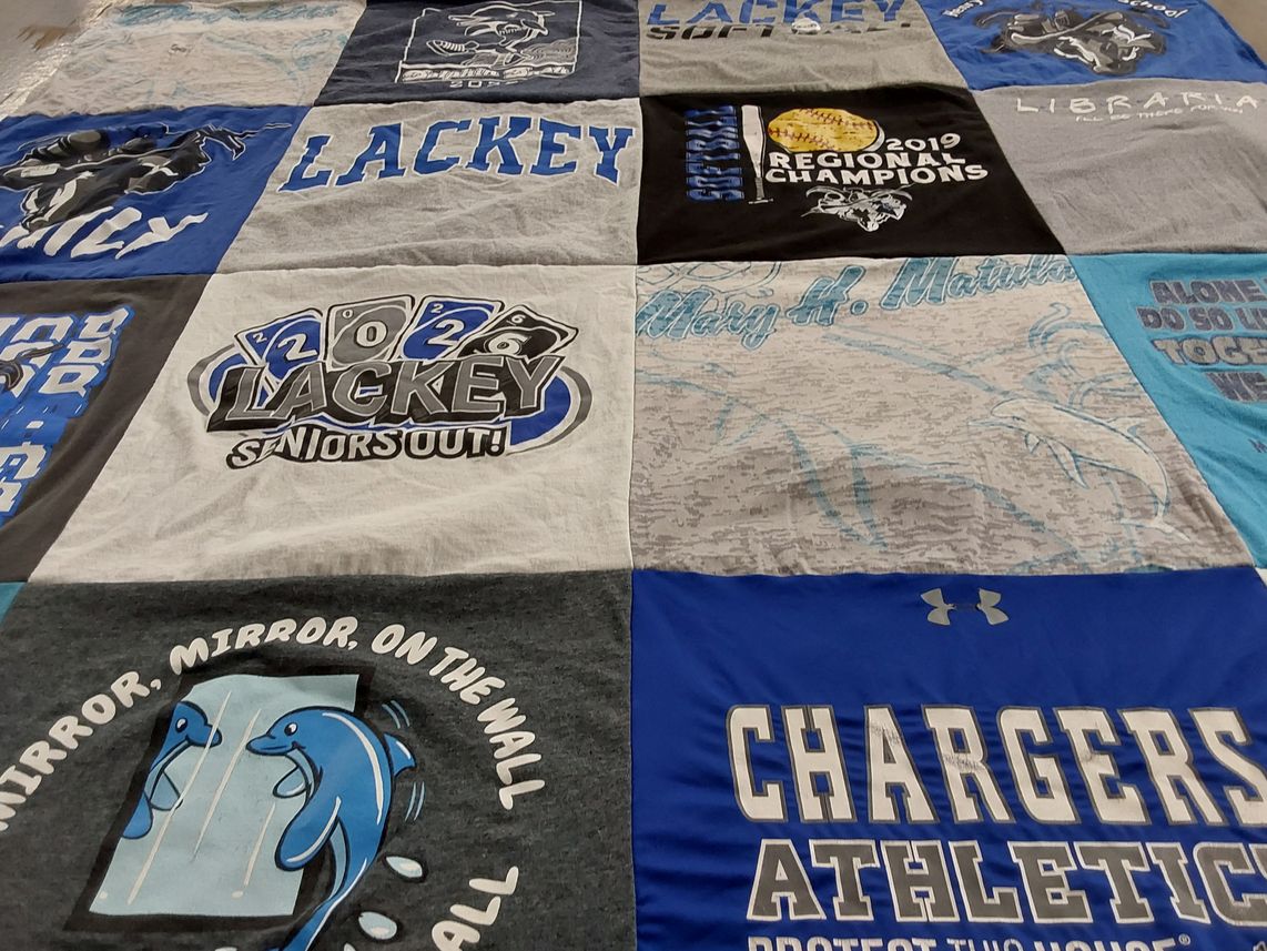 T-shirt quilt featuring lacking high school chargers by Trish from MD