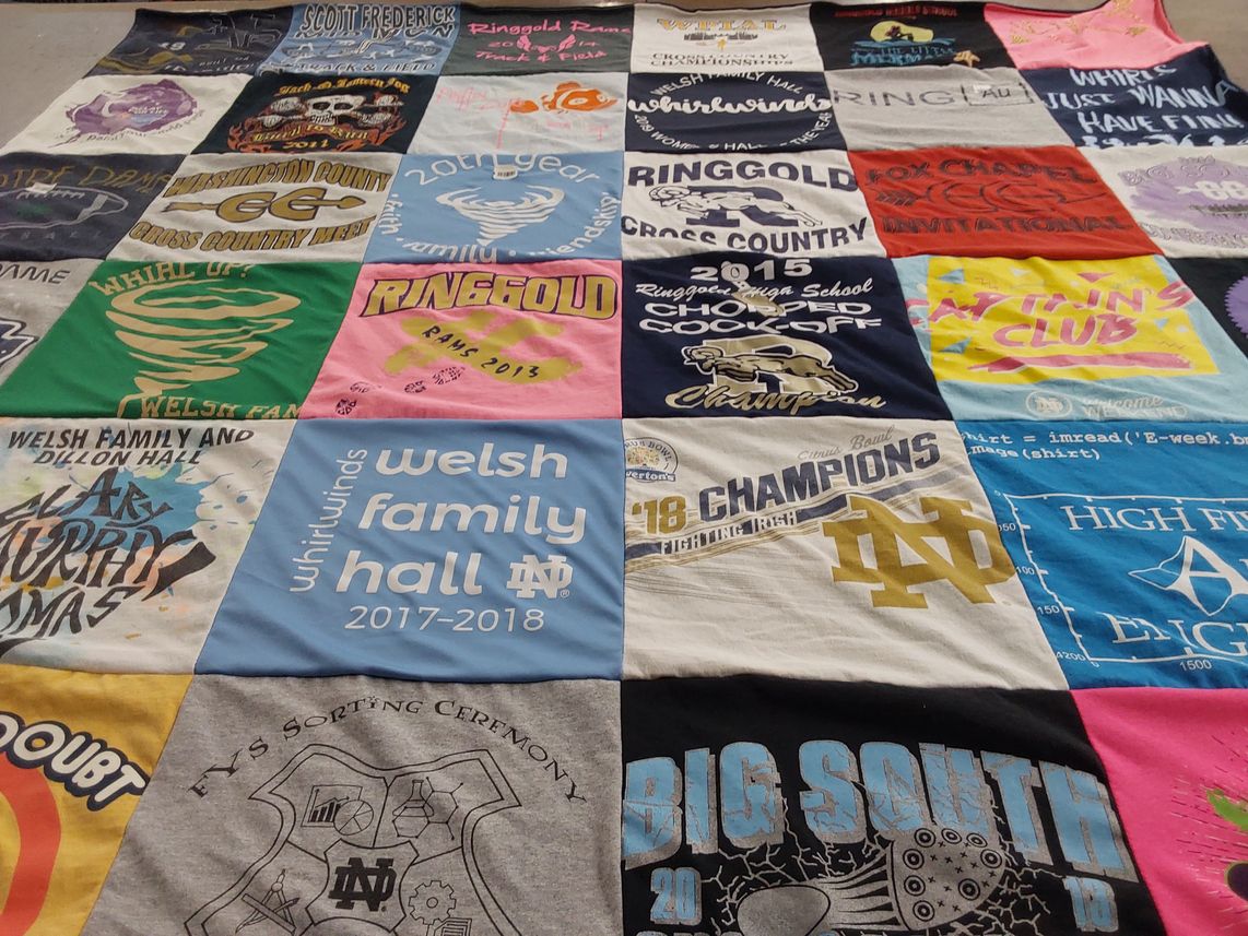 T-shirt quilt from notre dame university, ringgold high school by Linda from PA