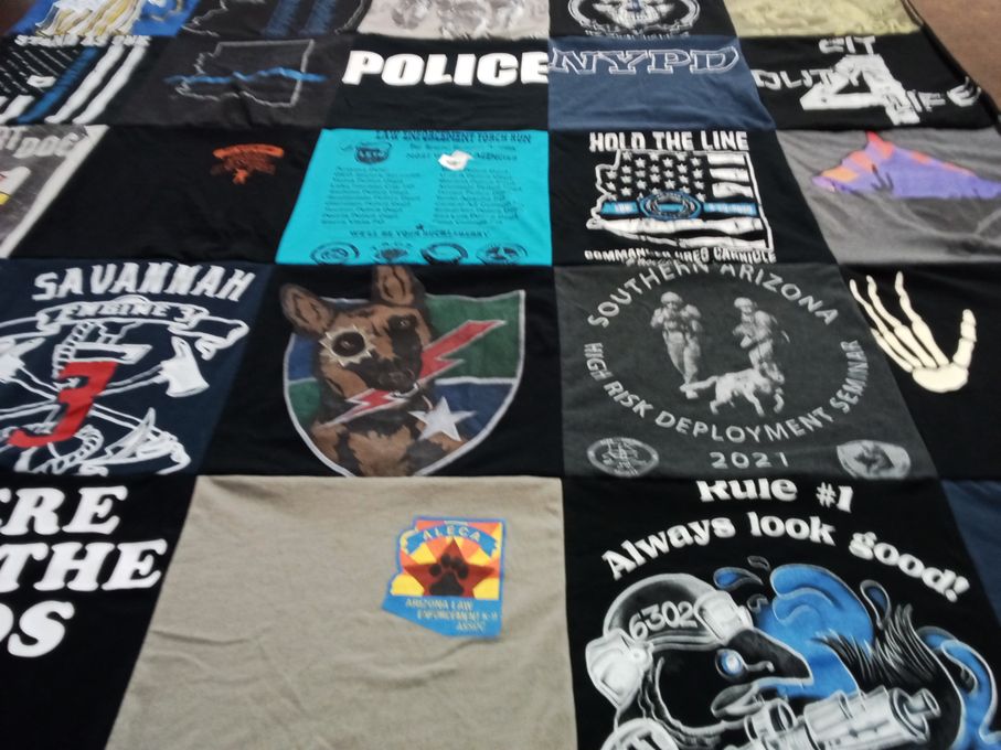 T-shirt quilt with law enforcement, public safety themes by Maritza from AZ