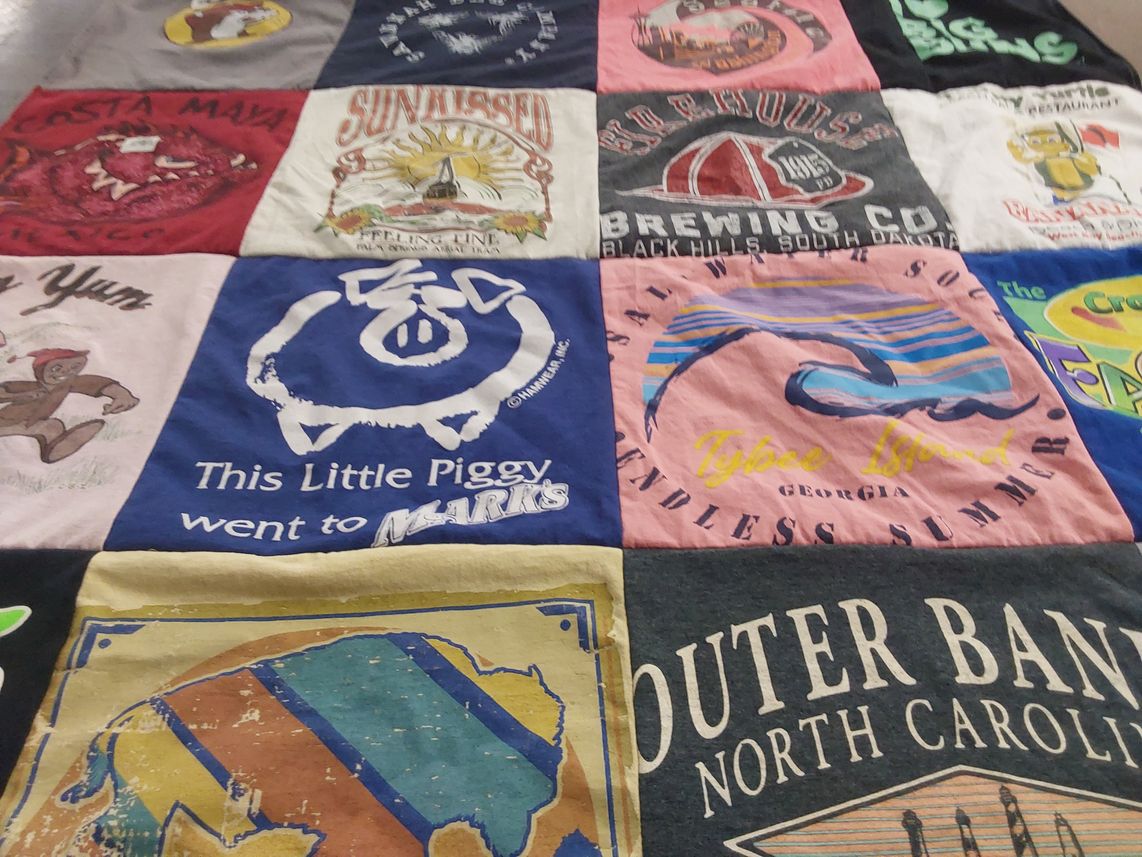 T-shirt quilt with travel, food themes by Sharon from VA