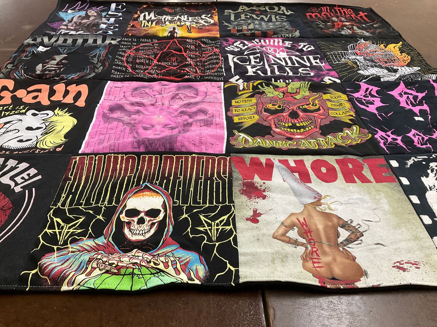 T-shirt quilt with music, metal themes by Tiffany from AR