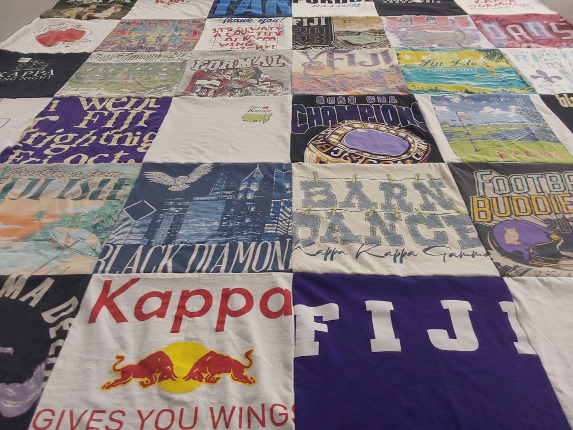 T-shirt quilt with fraternities, sororities themes by Denise from IN