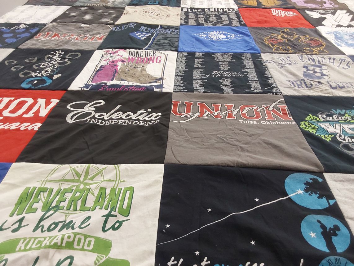T-shirt quilt featuring blue knights by Monica from TX
