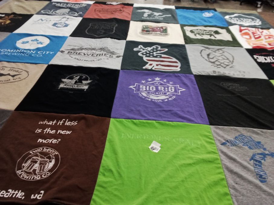 T-shirt quilt with breweries, craft beer themes by Amanda from GA