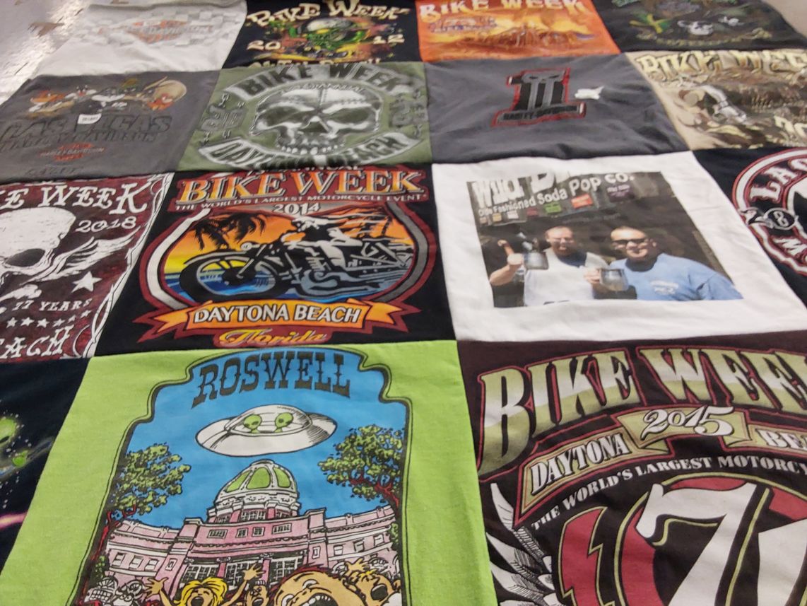 T-shirt quilt with motorcycles, events themes by Dorene from FL