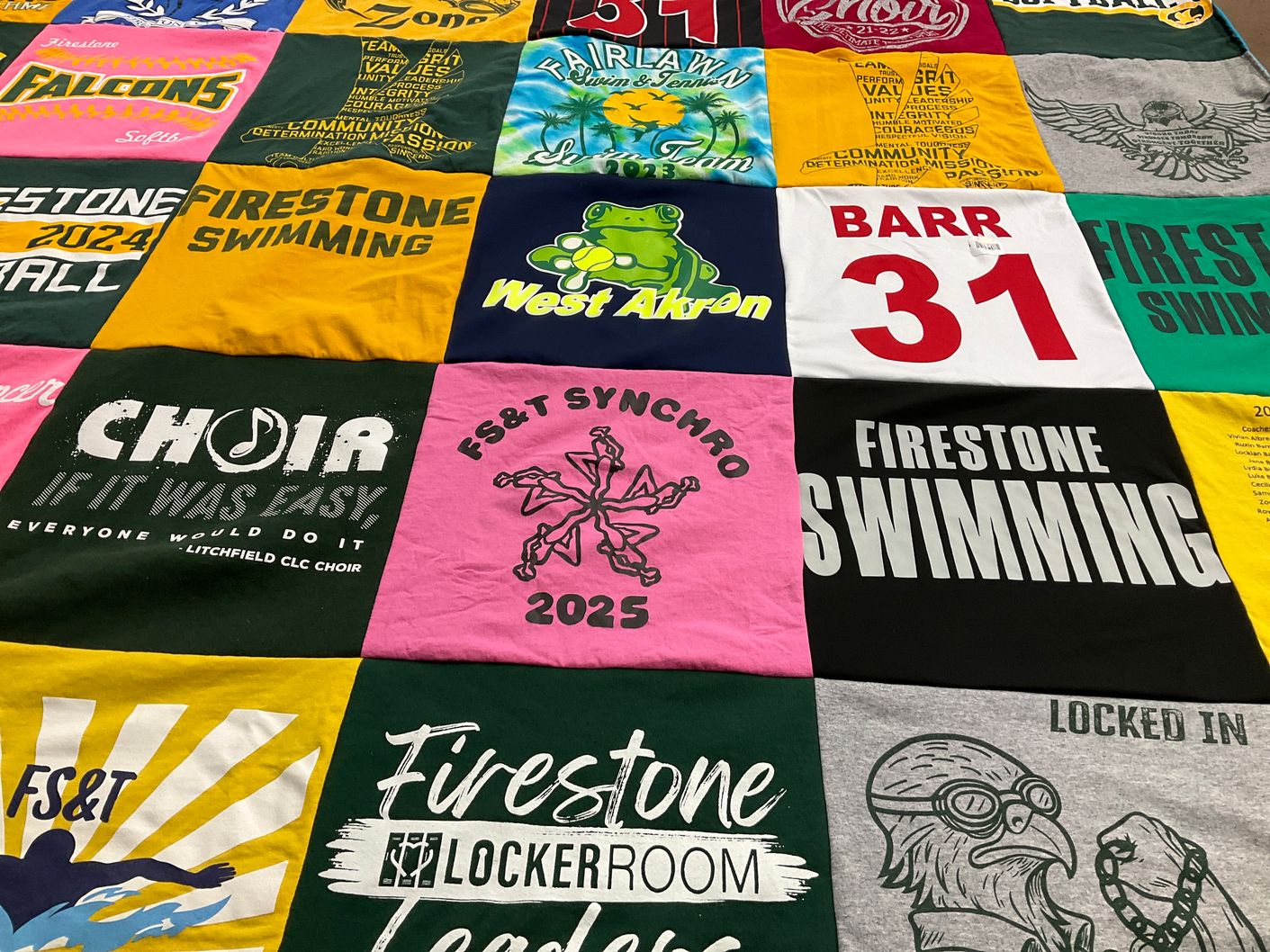 T-shirt quilt from firestone high school by Betsy from OH