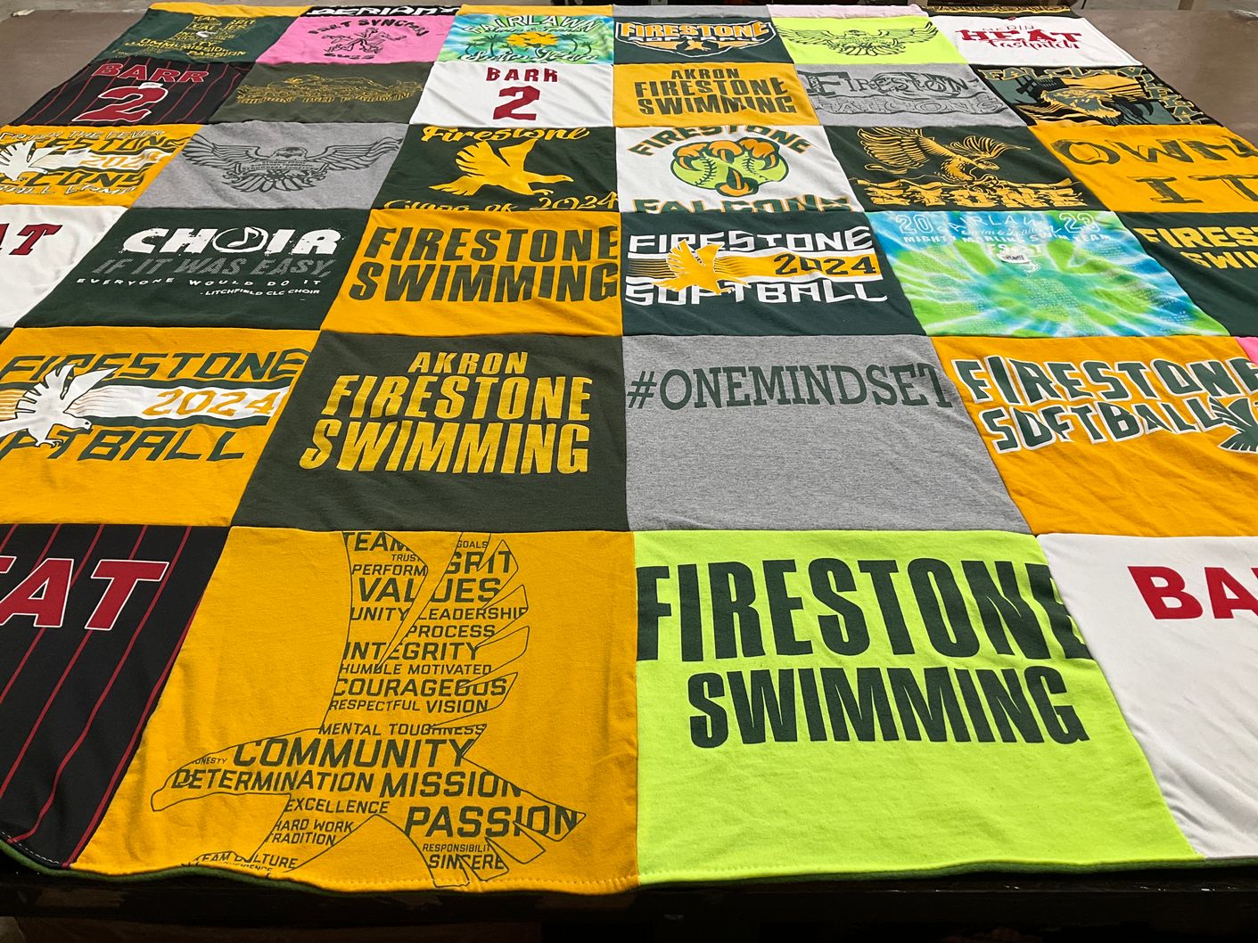 T-shirt quilt featuring firestone swimming, firestone softball by Betsy from OH