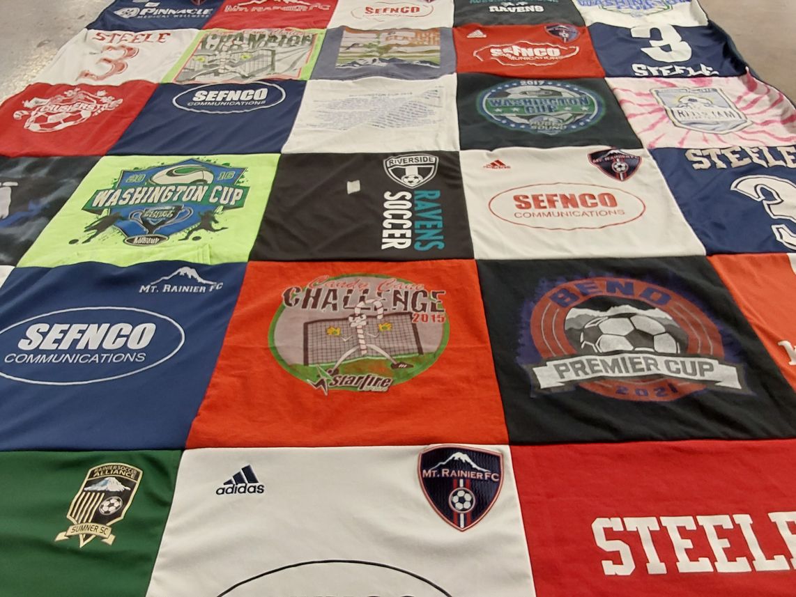T-shirt quilt featuring mt. rainier fc, sumner sc by Machelle from WA