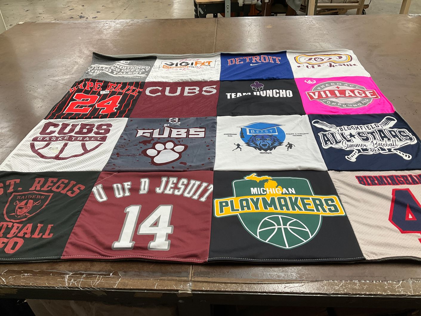 T-shirt quilt featuring cubs basketball, michigan playmakers by Lauren from NJ