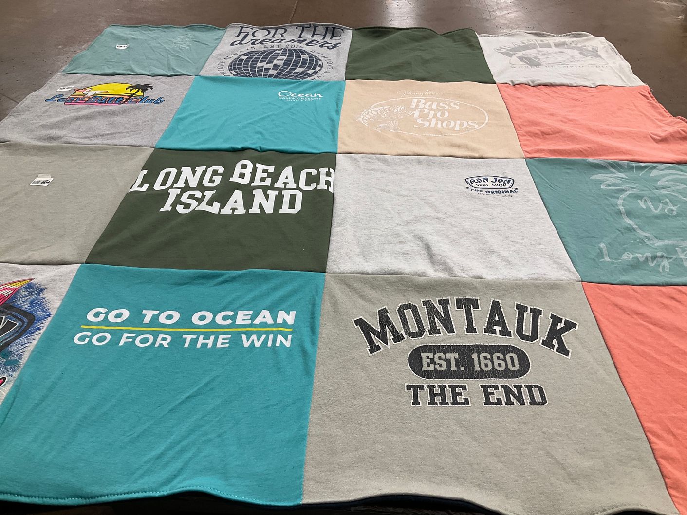 T-shirt quilt with ocean, beach themes by Amanda from NY