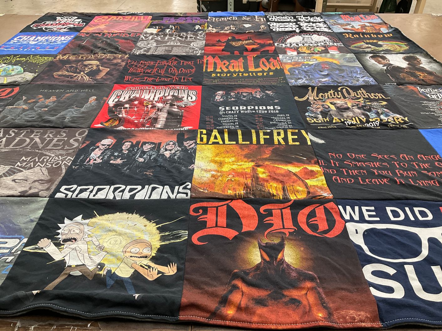 T-shirt quilt with music, rock themes by Lynn from IL