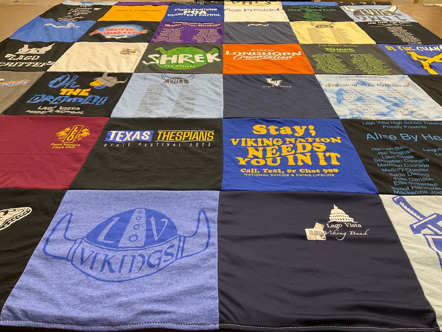 T-shirt quilt featuring lago vista vikings by Amy from TX