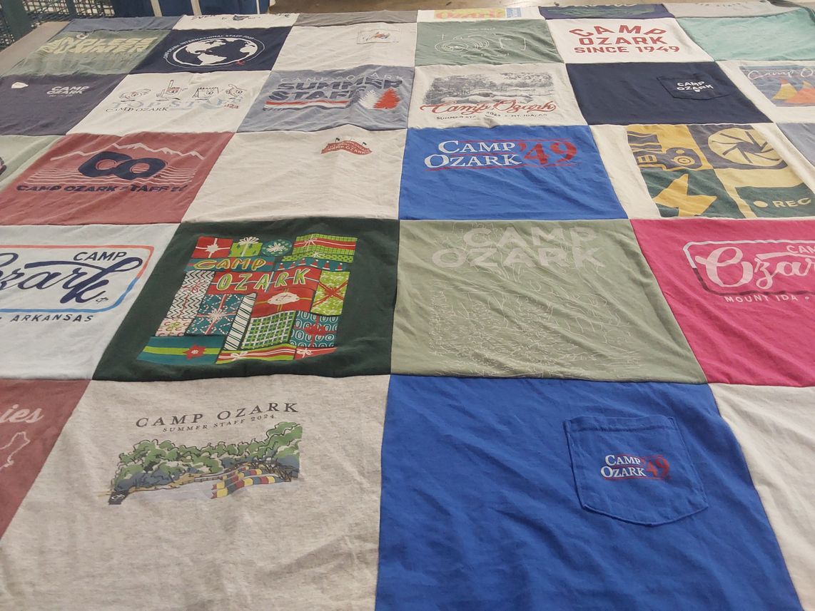 T-shirt quilt with camping, outdoor activities themes by Jacquelyn from AR