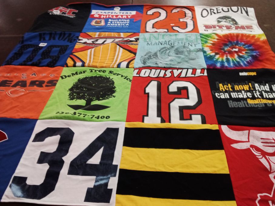 T-shirt quilt from university of oregon, university of louisville by Catherine from WA