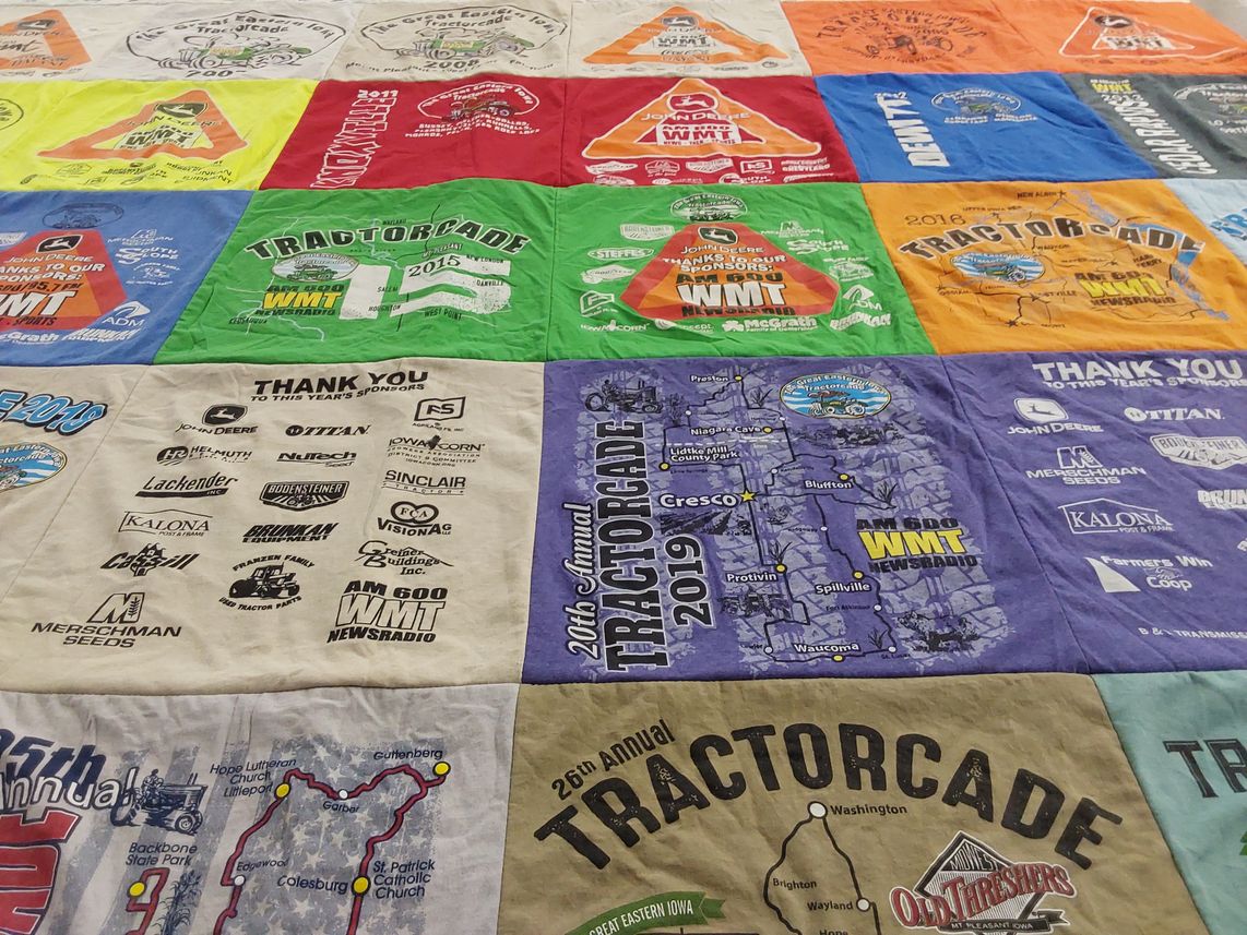 T-shirt quilt with agriculture, farming themes by Julie from MN
