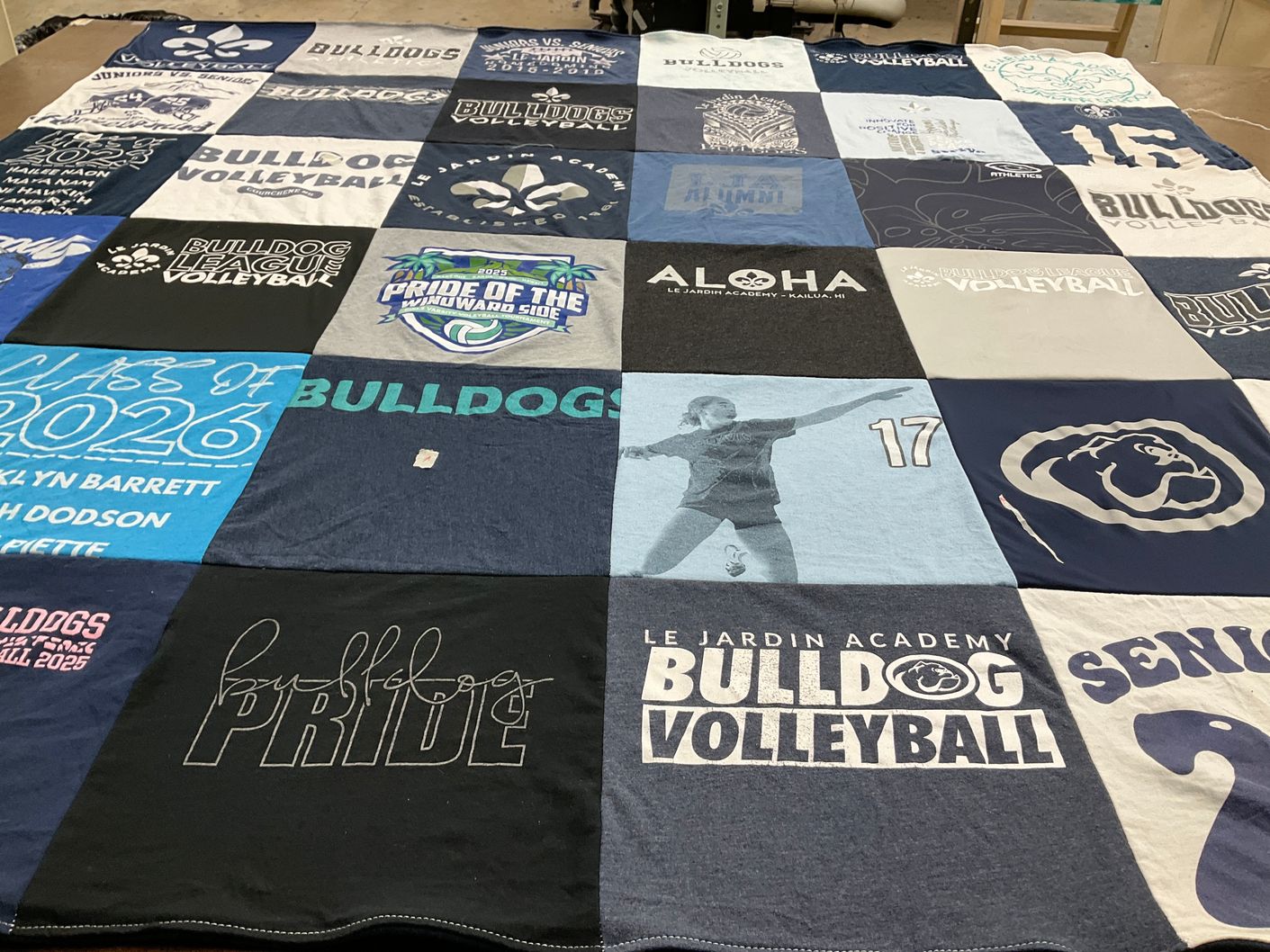 T-shirt quilt featuring bulldog volleyball by Taylor from HI