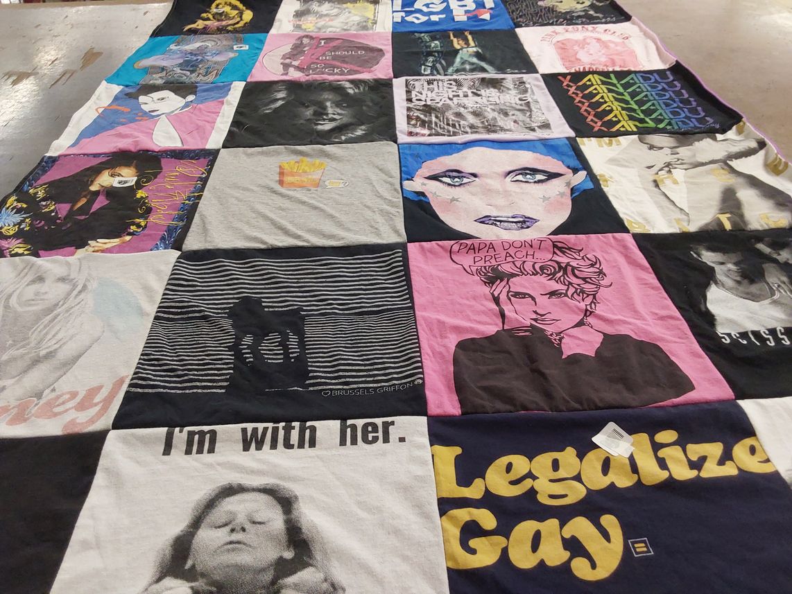 T-shirt quilt with lgbt advocacy, pop culture themes by Carlos from FL