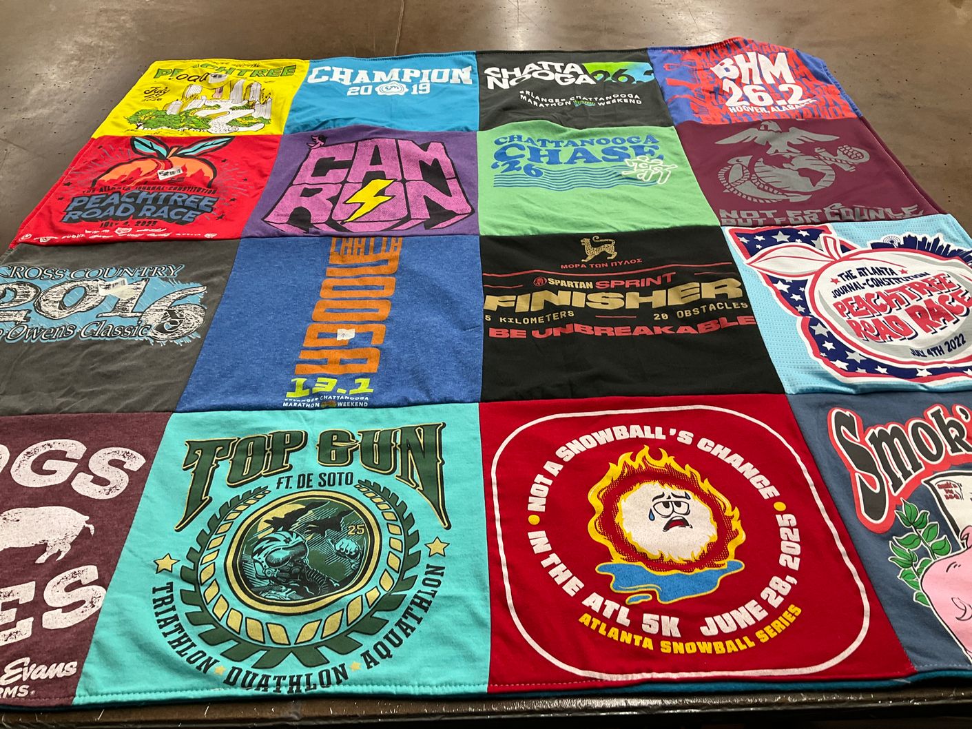T-shirt quilt with running, triathlon themes by Lucy from GA