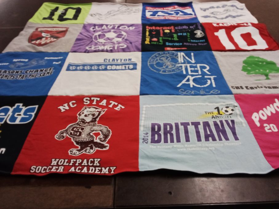 T-shirt quilt featuring clayton comets, nc state wolfpack by Jody from NC
