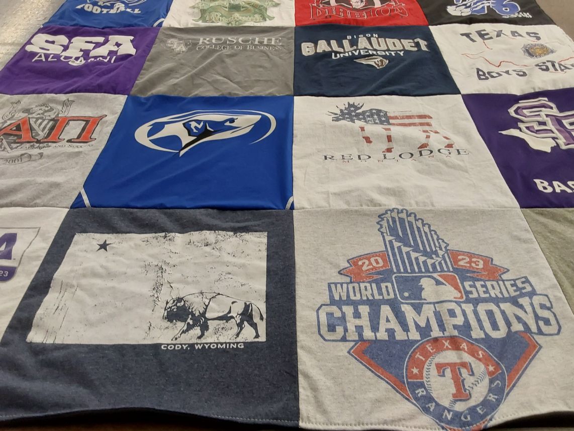 T-shirt quilt featuring texas rangers by Stacie from TX