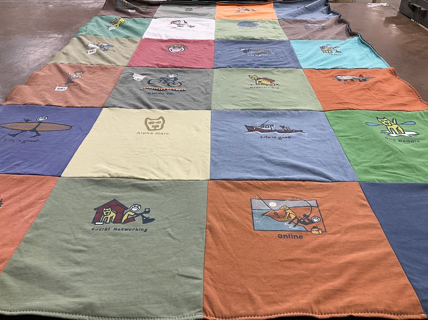T-shirt quilt with dogs, outdoors themes by Hannah from CT