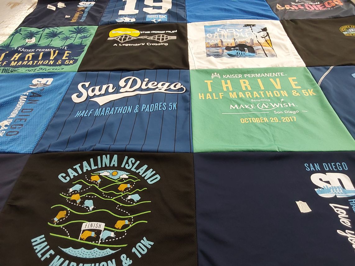 T-shirt quilt with running, charity themes by Natalie from GA