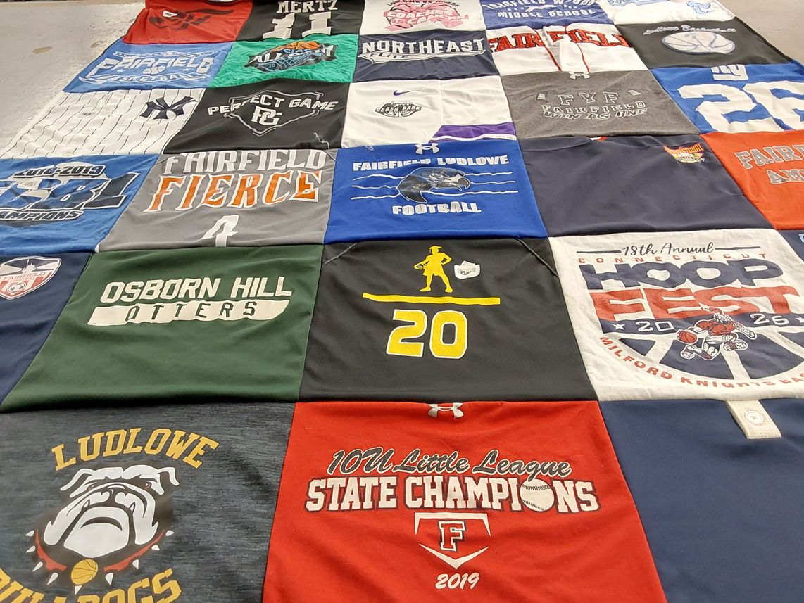 T-shirt quilt featuring fairfield fierce, osborn hill otters by Leslie from CT