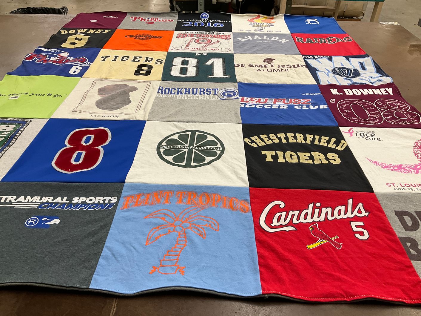 T-shirt quilt featuring flint tropics, cardinals by Rob from MO
