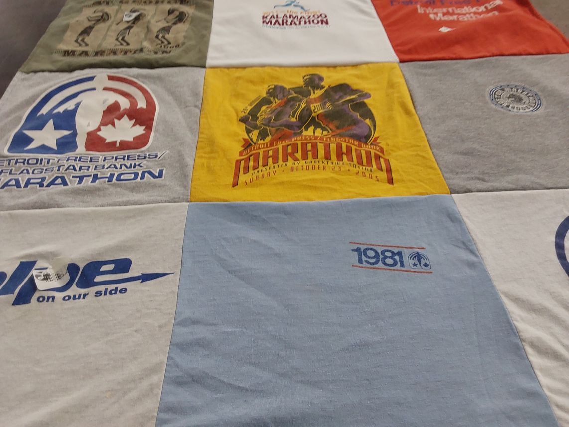 T-shirt quilt with running, marathons themes by Timothy from MI