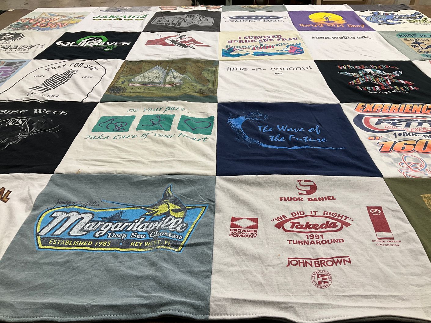 T-shirt quilt with travel, beach themes by Catherine from NC