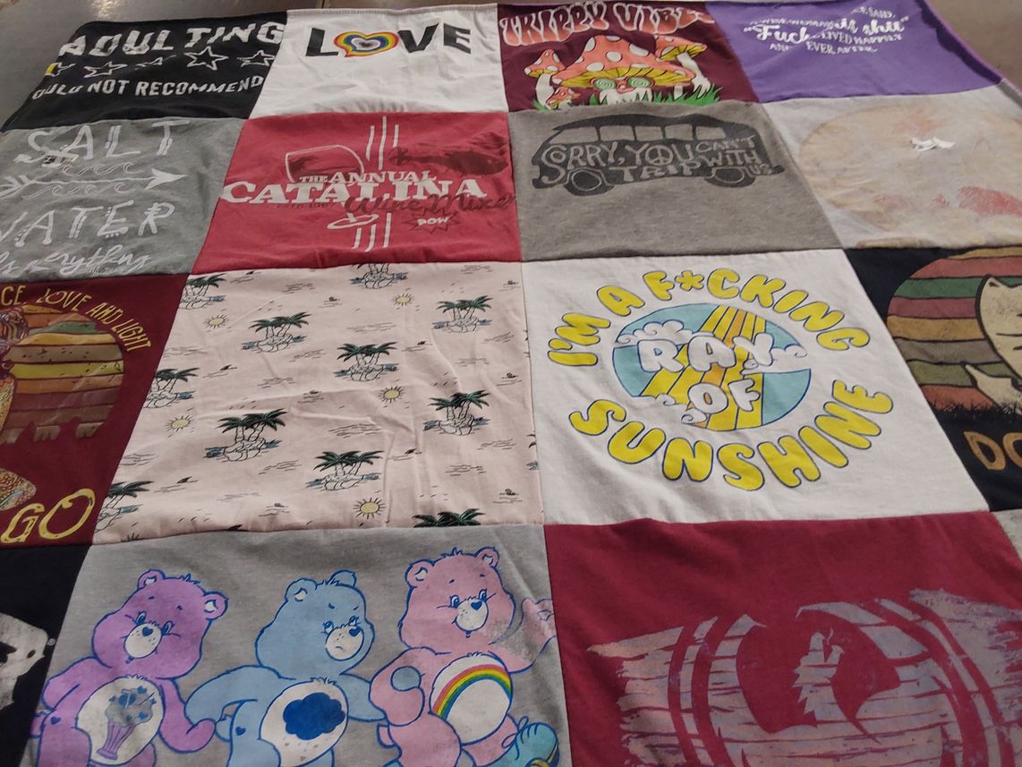 T-shirt quilt with surfing, beach themes by Michelle from NV