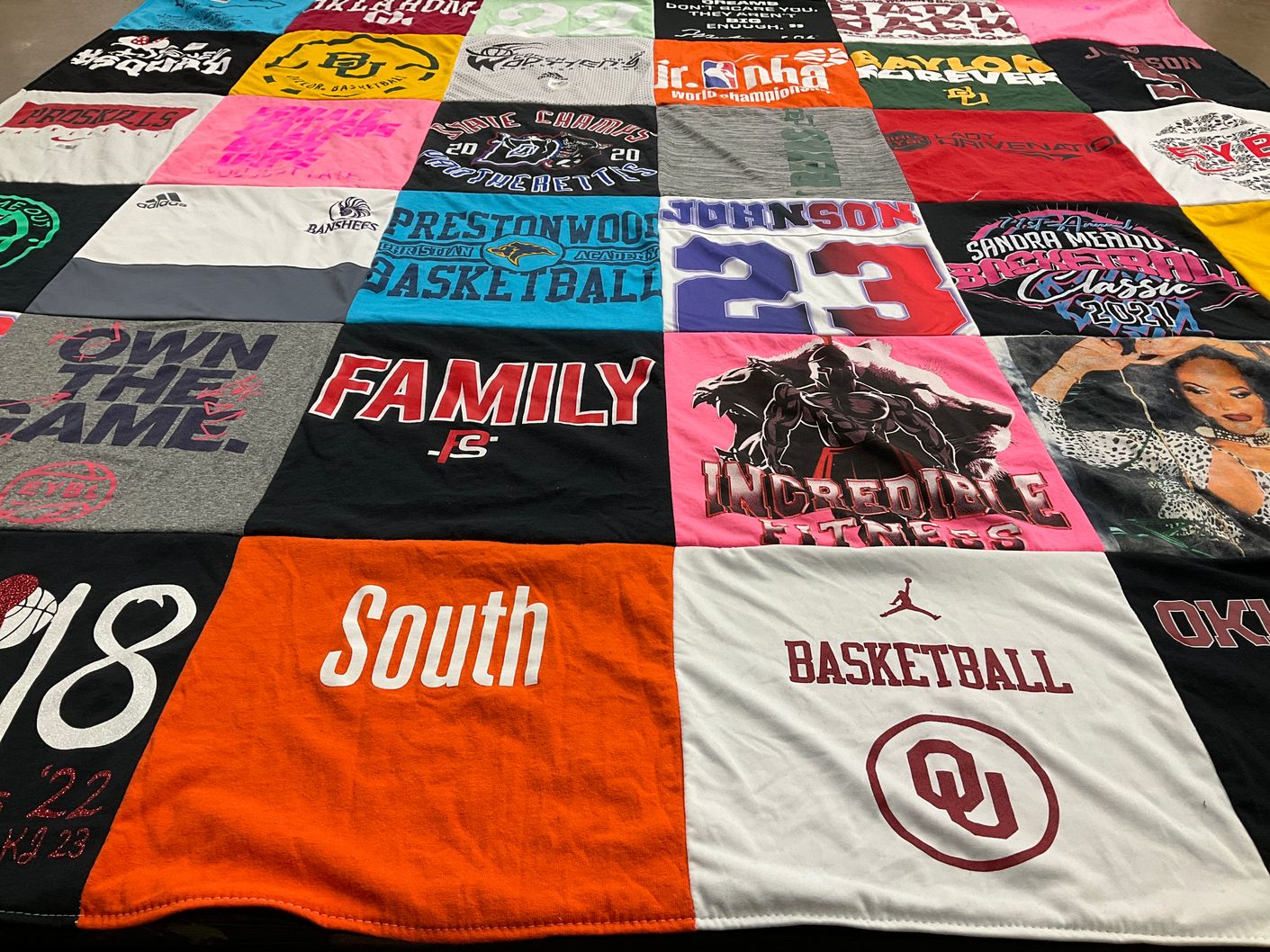T-shirt quilt from prestonwood christian academy, oklahoma university by DeeAnn from TX