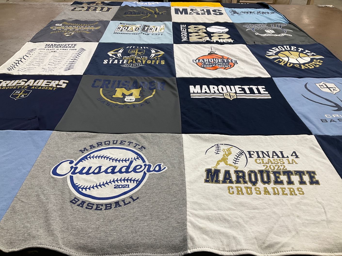 T-shirt quilt featuring marquette crusaders by Christine from IL
