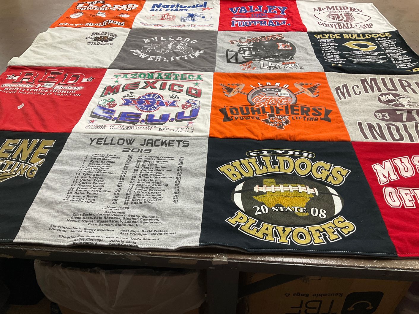 T-shirt quilt featuring clyde bulldogs by Debra Dian from TX