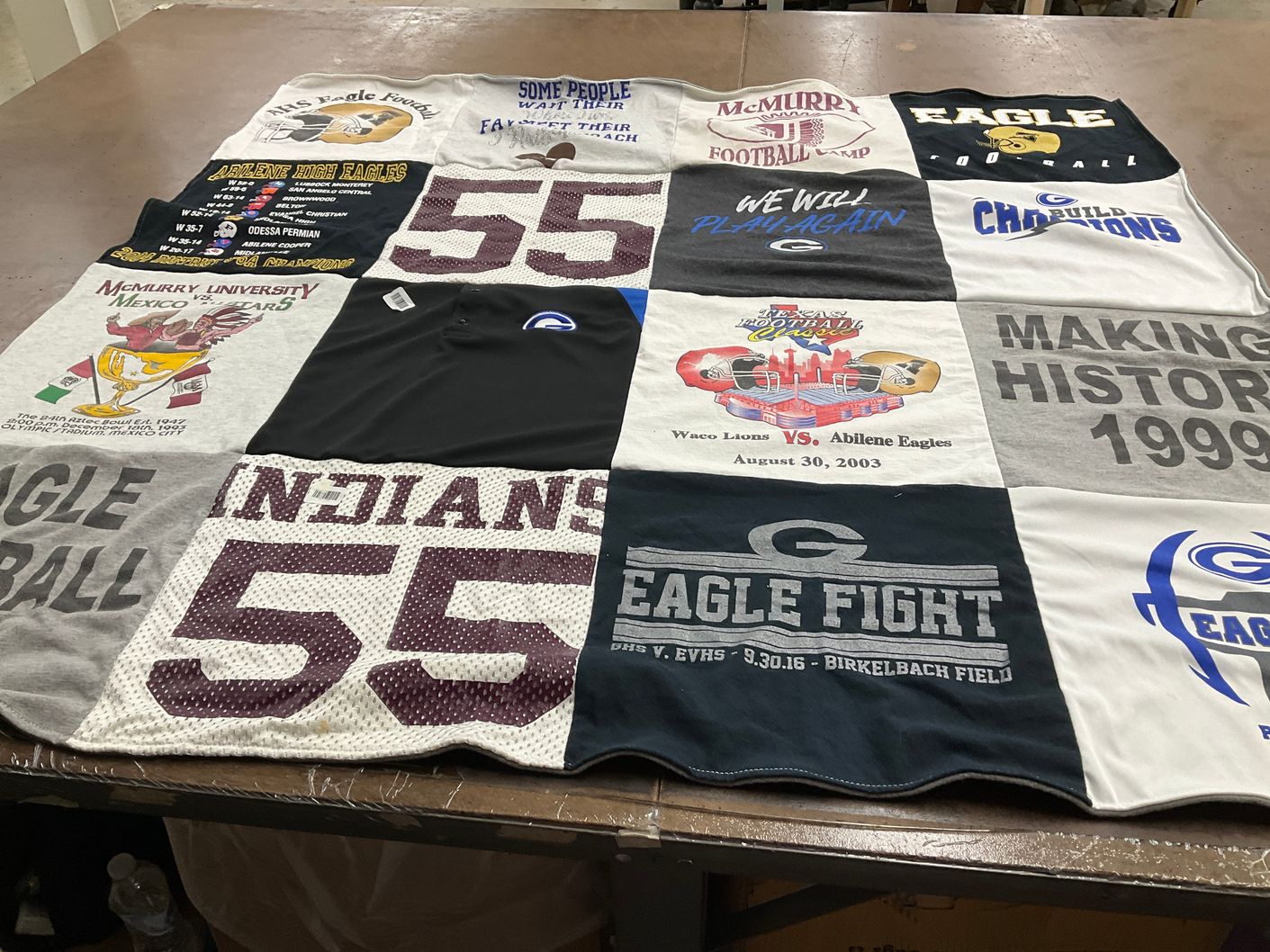 T-shirt quilt featuring abilene high eagles, waco lions by Debra Dian from TX
