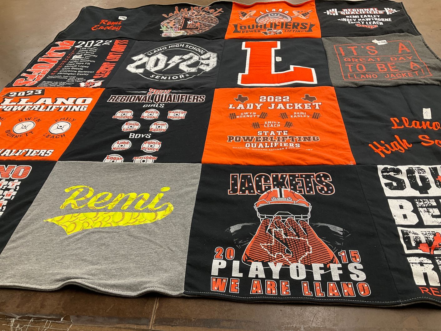 T-shirt quilt featuring llano jackets by Debra Dian from TX