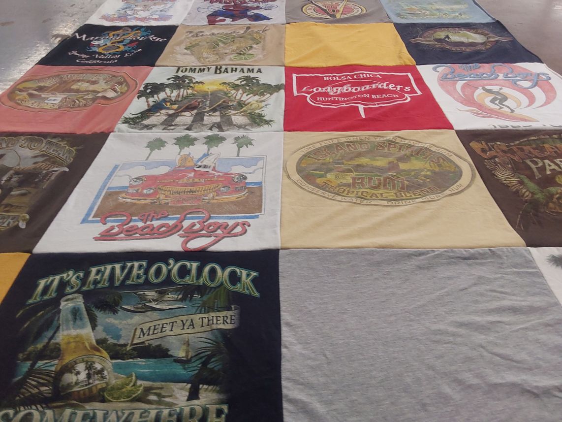 T-shirt quilt with beach, tropical themes by Kimberly from CA