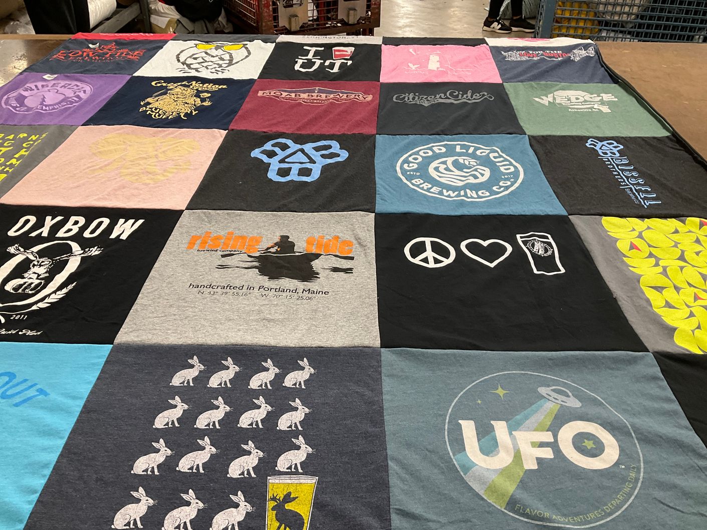 T-shirt quilt with craft beer, brewing themes by Gabrielle from MA
