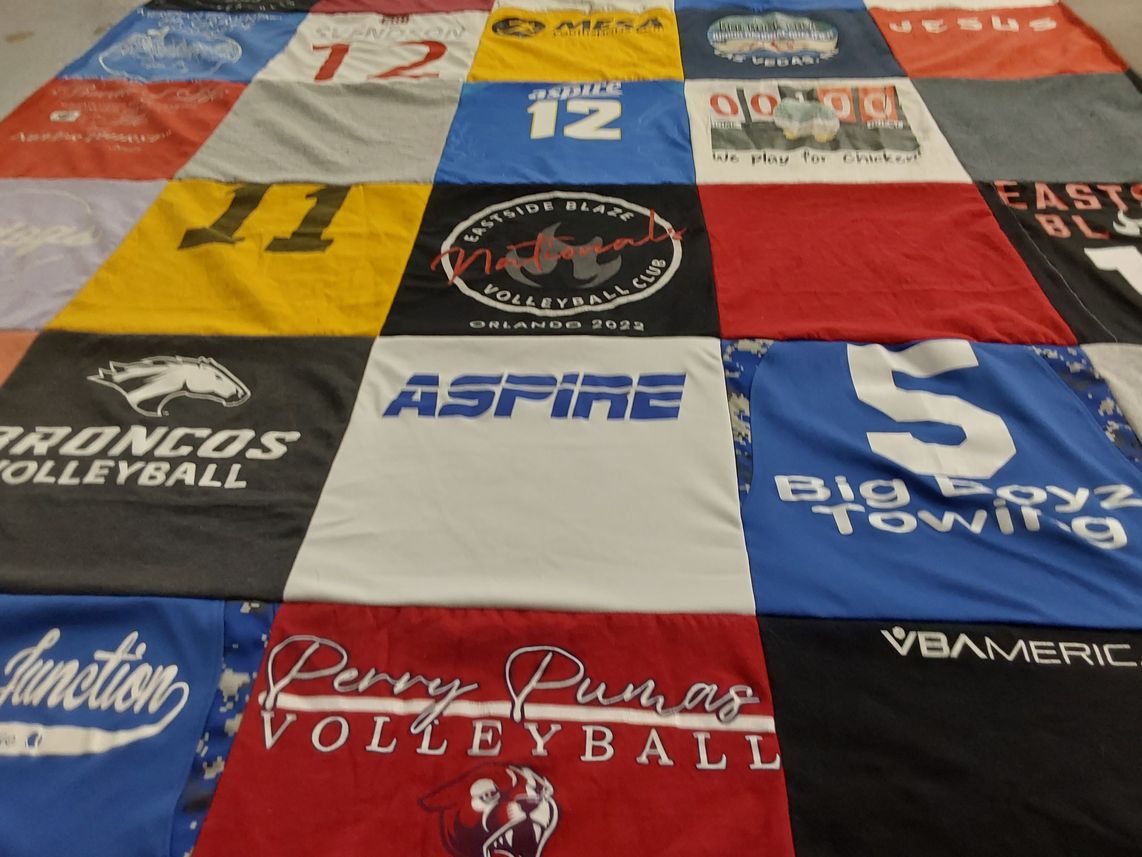 T-shirt quilt featuring broncos volleyball by Anne from AZ