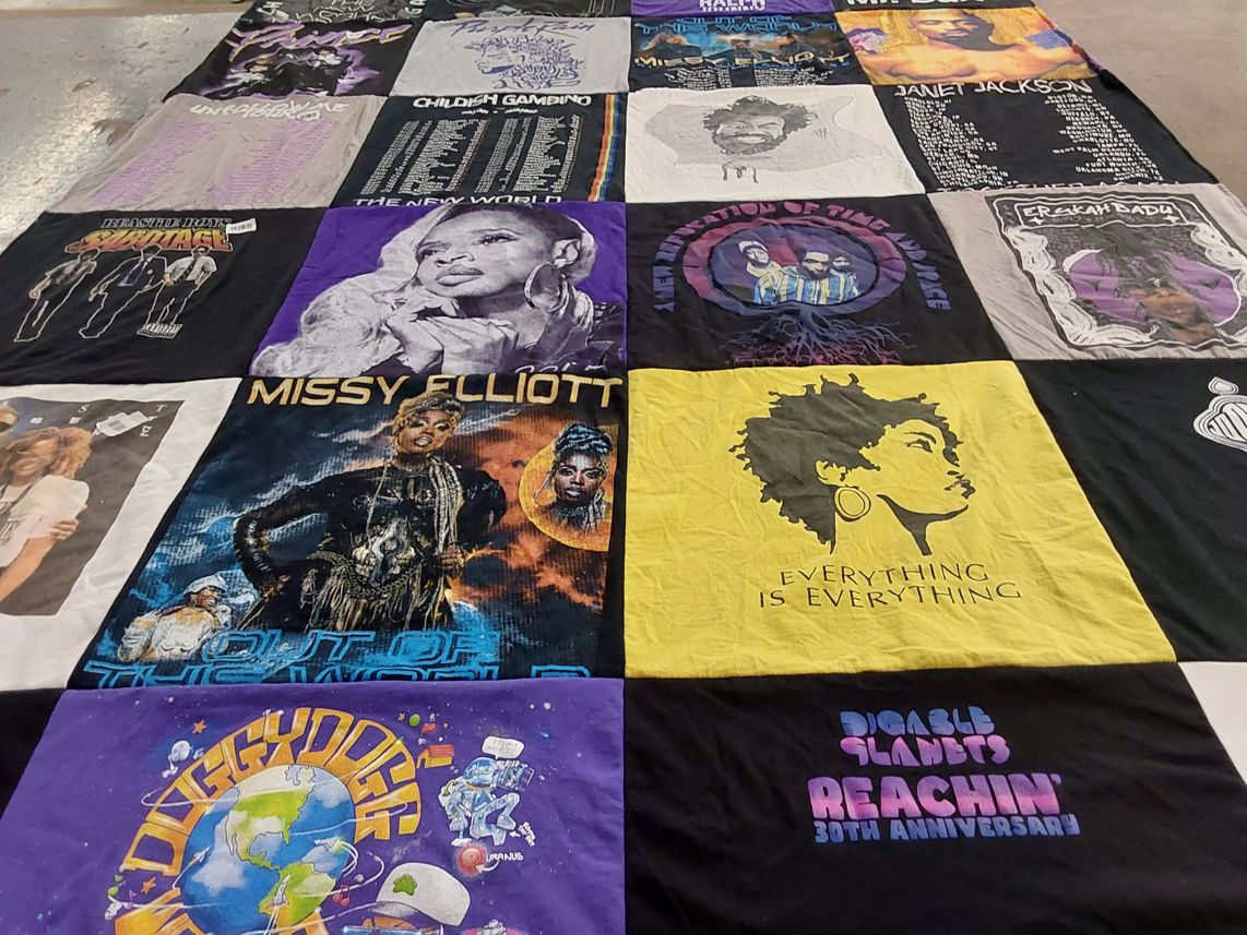 T-shirt quilt with music, hip hop themes by Menerva from VA